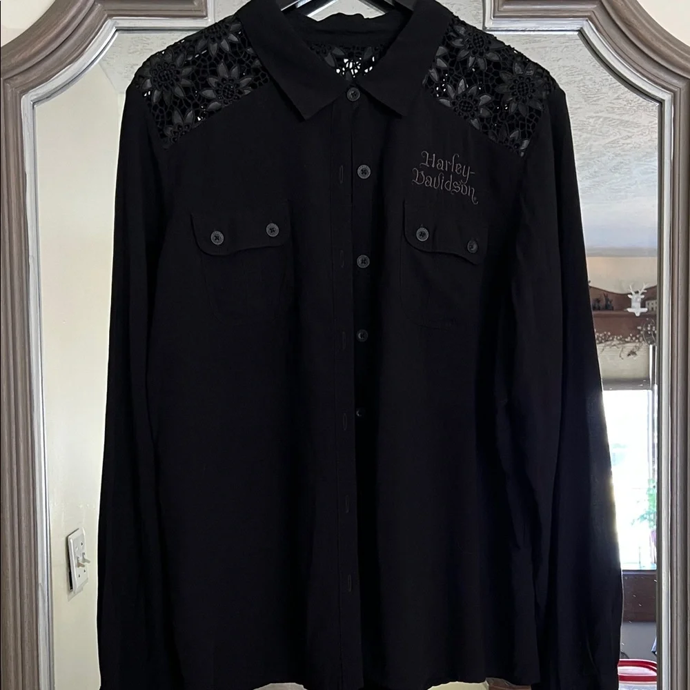 Harley-Davidson Black Lace Shoulder Shirt - Picture 1 of 4